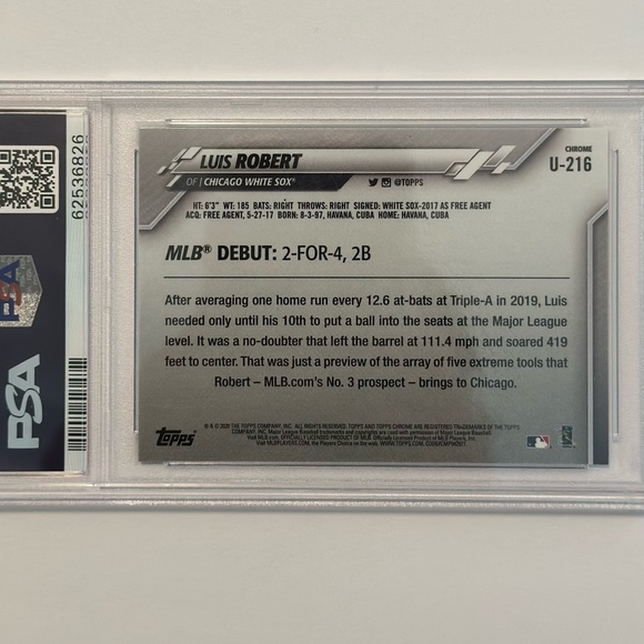 2020 Topps Chrome Update Sapphire Luis Robert Rookie Card PSA 9 - Picture 2 of 2